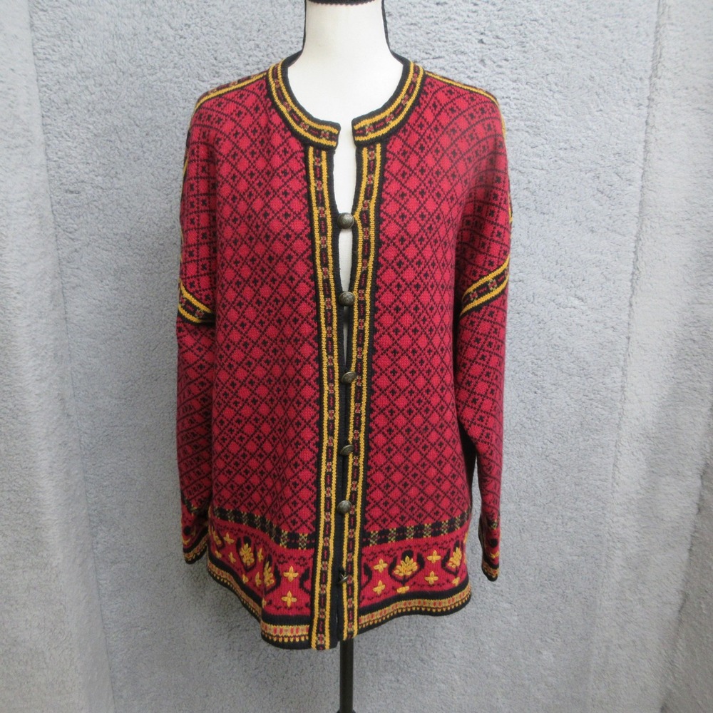 Vintage Squaw Valley Women L Wool Cardigan Nordic Folk Heritage AprèsSki Grandpa